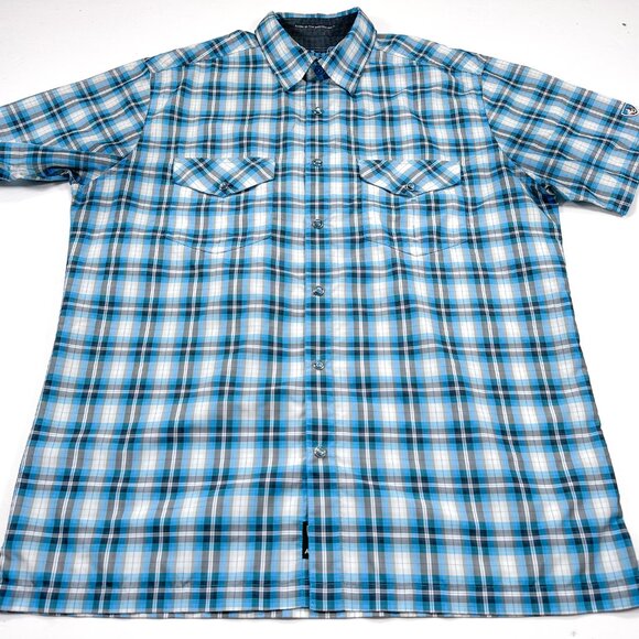 Kuhl L Men's Blue Check Pearl Snap Short Sleeve Outdoor Shirt - Picture 2 of 4